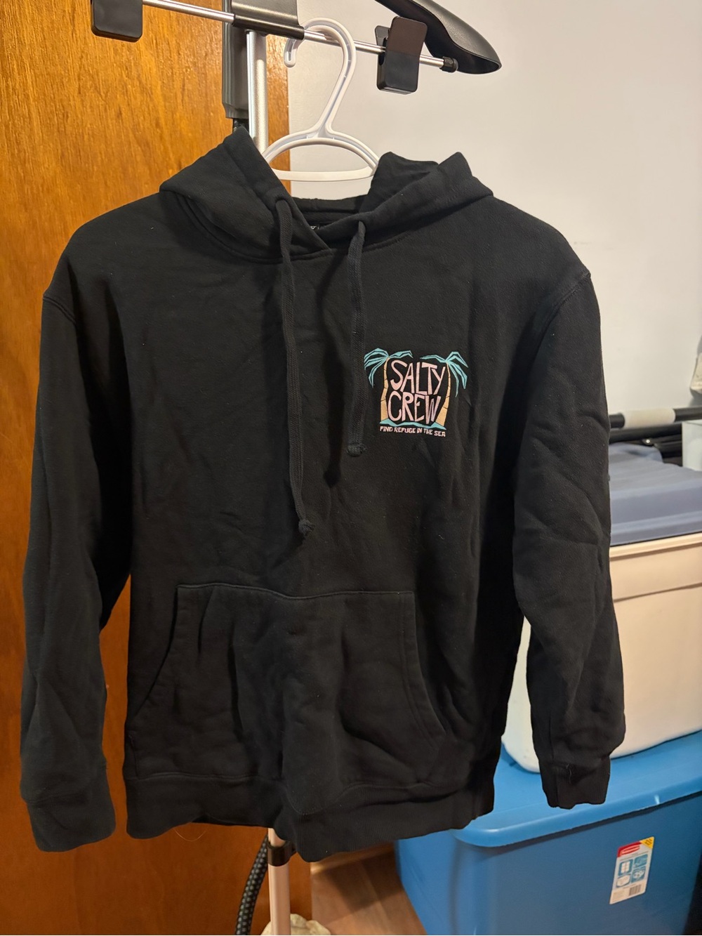 Salty Crew Black Hoodie with Teal & Coral Palm Logo